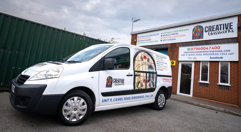 The Creative Glassworks van loaded for a repair job